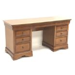 Barker and Stonehouse - cherry wood twin pedestal dressing table/desk, fitted with nine drawers, W15