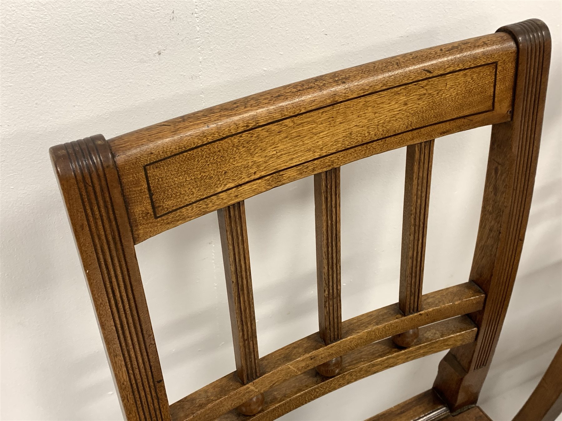 19th century set four elm dining chairs with reeded uprights and ebony stringing to top rail - Image 3 of 4