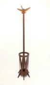 1960s teak floor standing coat stand with umbrella stand and tray, H188cm