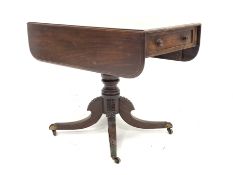 George III figured mahogany Pembroke supper table, moulded rectangular drop leaf table over single d
