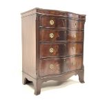 Regency design mahogany serpentine front chest of drawers, the top with reeded edge over figured fr