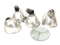 Three Philips industrial lights with large metal domed shades and various spares, D56cm