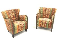 Pair mid to late 20th century continental beech framed shell back armchairs in the Art Deco style, u