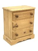 Small three drawer pine chest, W54cm, H61cm, D30cm