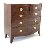 Early 19th century mahogany bow front chest, two short and three long drawers, the frieze inlaid wit