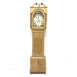 19th century pine longcase clock, enamel Roman dial painted with hunting scenes, signed 'John Jackso