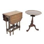 Georgian style mahogany tripod table with pie crust tilt top (D59cm, H70cm), and an early 20th centu