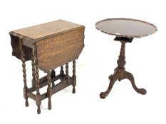 Georgian style mahogany tripod table with pie crust tilt top (D59cm, H70cm), and an early 20th centu