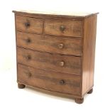 Victorian mahogany bow front chest, two short and three long drawers, W106cm, H111cm, D53cm