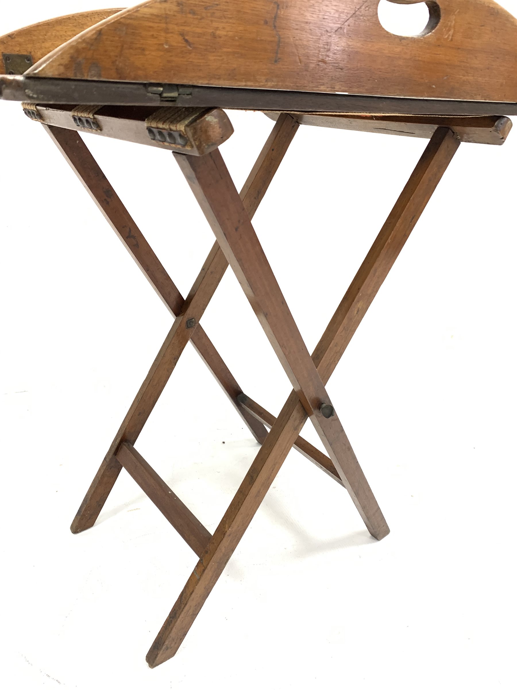 19th century mahogany folding butler's tray on folding stand, W72cm - Image 4 of 4