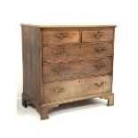 Georgian oak two part oak chest, two short and three long drawers, on shaped bracket feet, W100cm, H