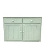 Solid painted pine dresser base with two drawer and two cupboards, W138cm, H92cm, D46cm