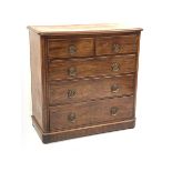 Victorian mahogany chest, moulded rectangular top with rounded corners above two short and three lon