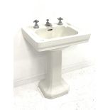 20th century 'Standard' enamel wash basin sink with chromed metal taps, W62cm, D51cm