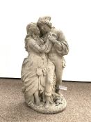 Reconstituted stone statue of a courting couple, H75cm