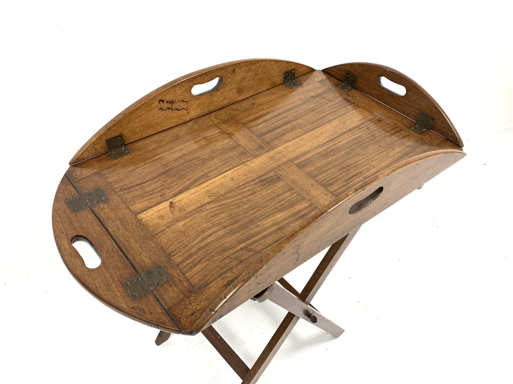 19th century mahogany folding butler's tray on folding stand, W72cm - Image 3 of 4