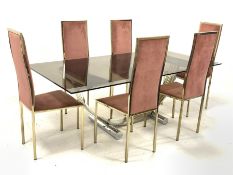 Renato Zevi for Zevi & Co - 1970's Italian chrome dining table, smoked and bevelled glass top raised