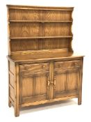ercol golden dawn elm dresser, two heights plate rack, two drawers and two cupboards, W123cm, H161cm