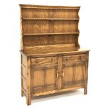 ercol golden dawn elm dresser, two heights plate rack, two drawers and two cupboards, W123cm, H161cm