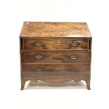 19th century mahogany bureau, the fall front with inlaid brass revealing fitted interior over three