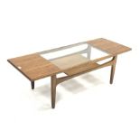 G-Plan - 1970s teak coffee table with glass insert and undertier, 137cm x 51cm, H42cm