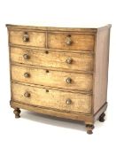 Victorian mahogany bow front chest, two short and three long drawers, on turned feet, W106cm, H111cm