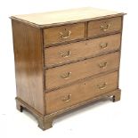 Early 19th century oak chest, two short and three long cock beaded drawers, on bracket feet, W95cm,