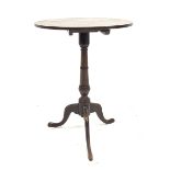 Georgian mahogany tripod table, circular tilt top on collar turned column, D54cm, H71cm