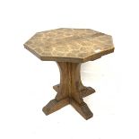 'Mouseman' oak octagonal side table, cruciform base on sledge feet, circa. 1940s, with figuring to t