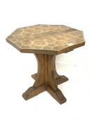 'Mouseman' oak octagonal side table, cruciform base on sledge feet, circa. 1940s, with figuring to t