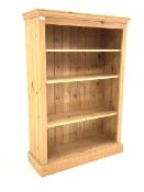 Solid pine open bookcase with three adjustable shelves, W96cm, H138cm, D36cm