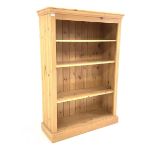 Solid pine open bookcase with three adjustable shelves, W96cm, H138cm, D36cm