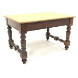 Victorian and later table, rectangular moulded teak top on walnut base, 122cm x 88cm, H75cm