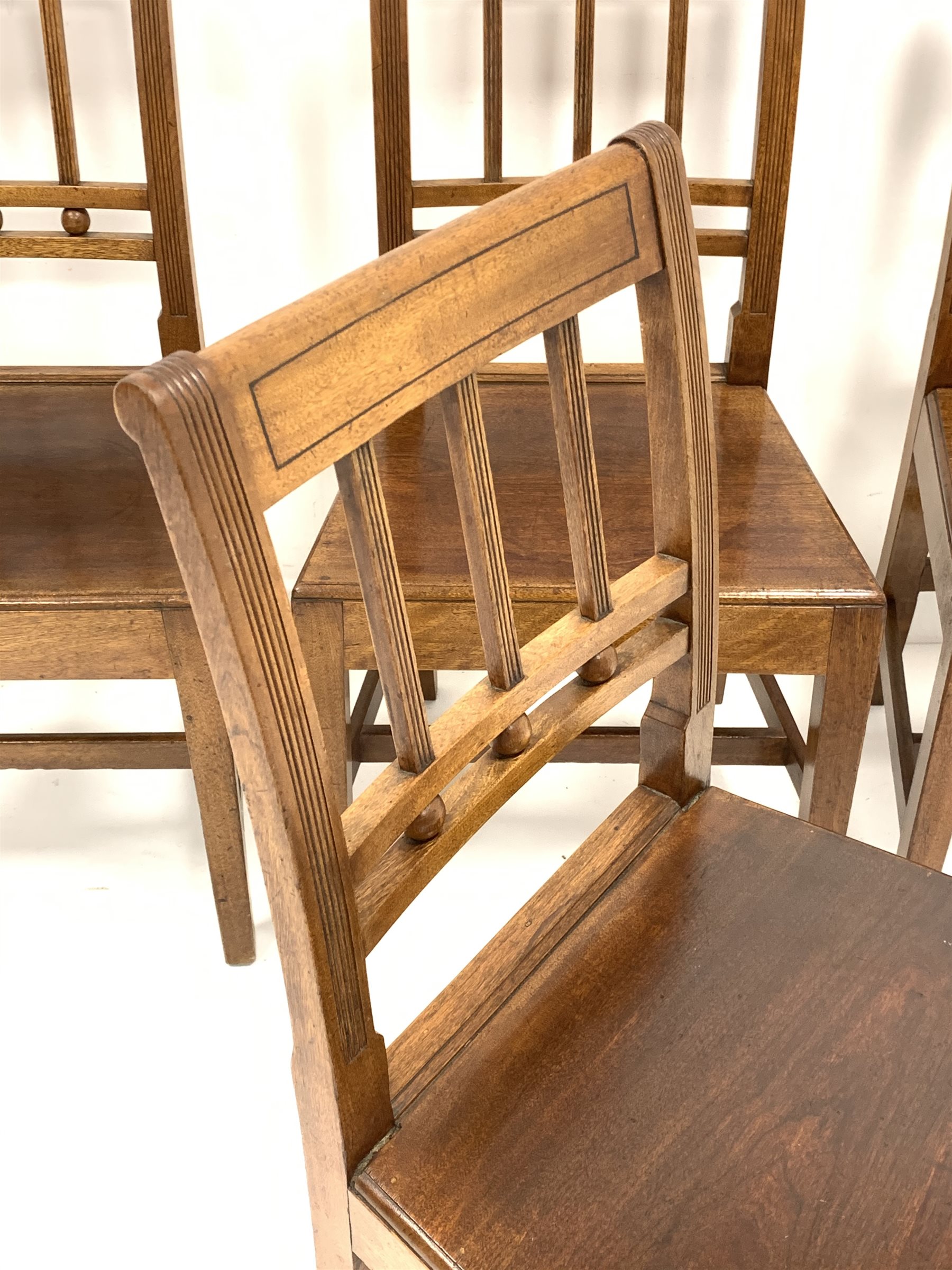 19th century set four elm dining chairs with reeded uprights and ebony stringing to top rail - Image 2 of 4