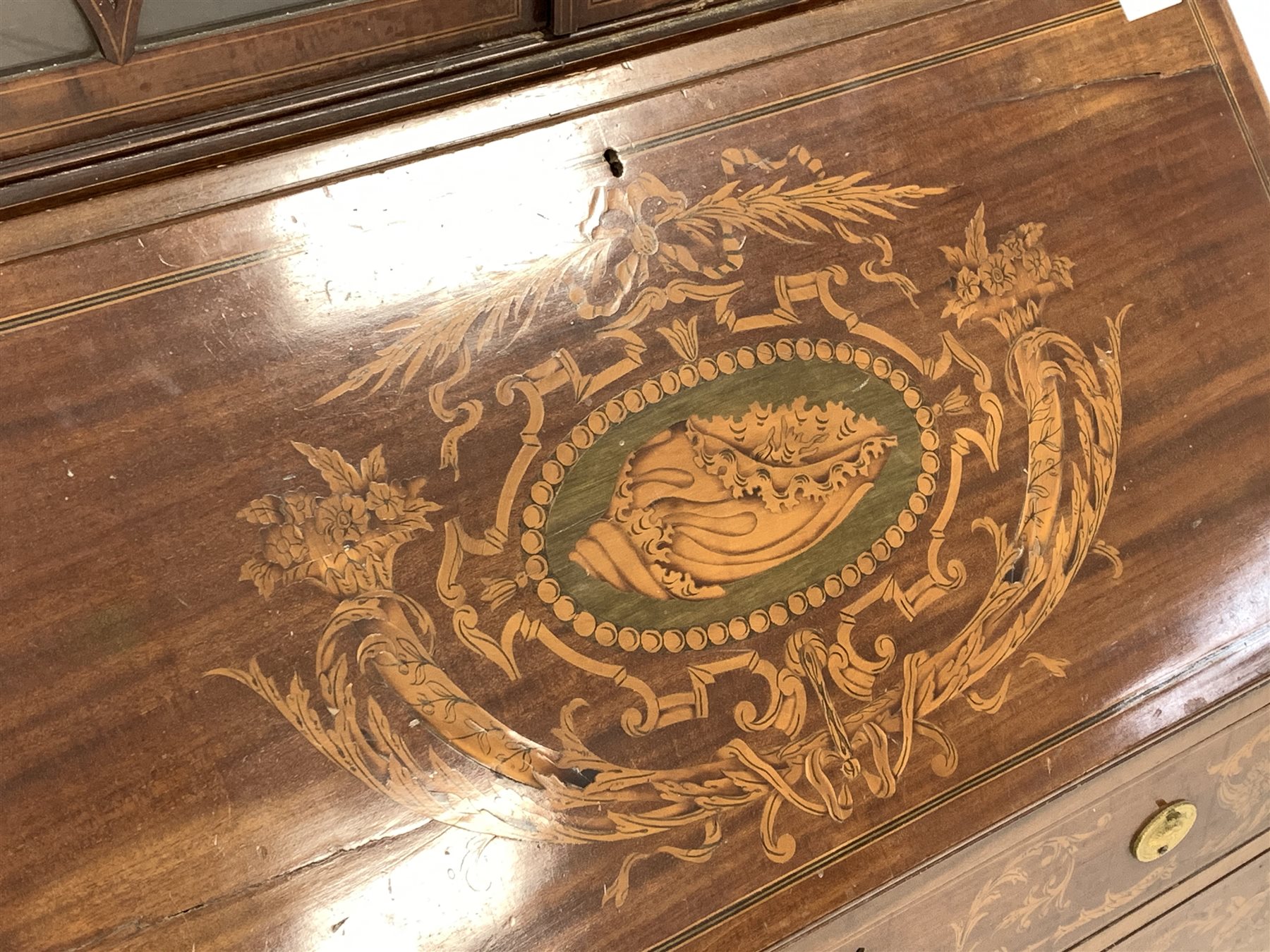 Edwardian mahogany bureau bookcase, the upper section enclosed by a pair of glazed tracery doors, wi - Image 2 of 5