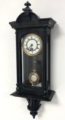 Late 19th century miniature Vienna style wall clock timepieces, in ebonised and stained walnut case,