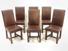 Set six oak framed leather high back chairs