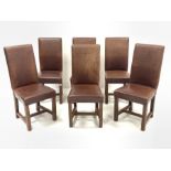 Set six oak framed leather high back chairs