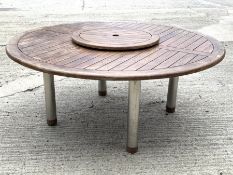 Large circular teak garden table, D182cm, H74cm