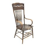 20th century oak spindle back chair with bentwood arms, W54cm