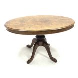 Victorian and later loo table, oval moulded top with box wood stringing and inlay, on later turned a