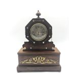 Regency period rosewood cased mantel clock, octagonal top with finial, silvered engine turned Roman