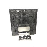 Black painted continental decorative cast iron fire inset, 65cm x 66cm