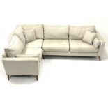 Barkers of Northallerton - corner sofa upholstered in light grey fabric on outsplayed tapering stain