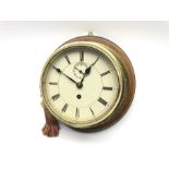 Early 20th century brass cased ship's bulk head clock, circular Roman dial with subsidiary seconds d