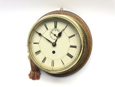 Early 20th century brass cased ship's bulk head clock, circular Roman dial with subsidiary seconds d