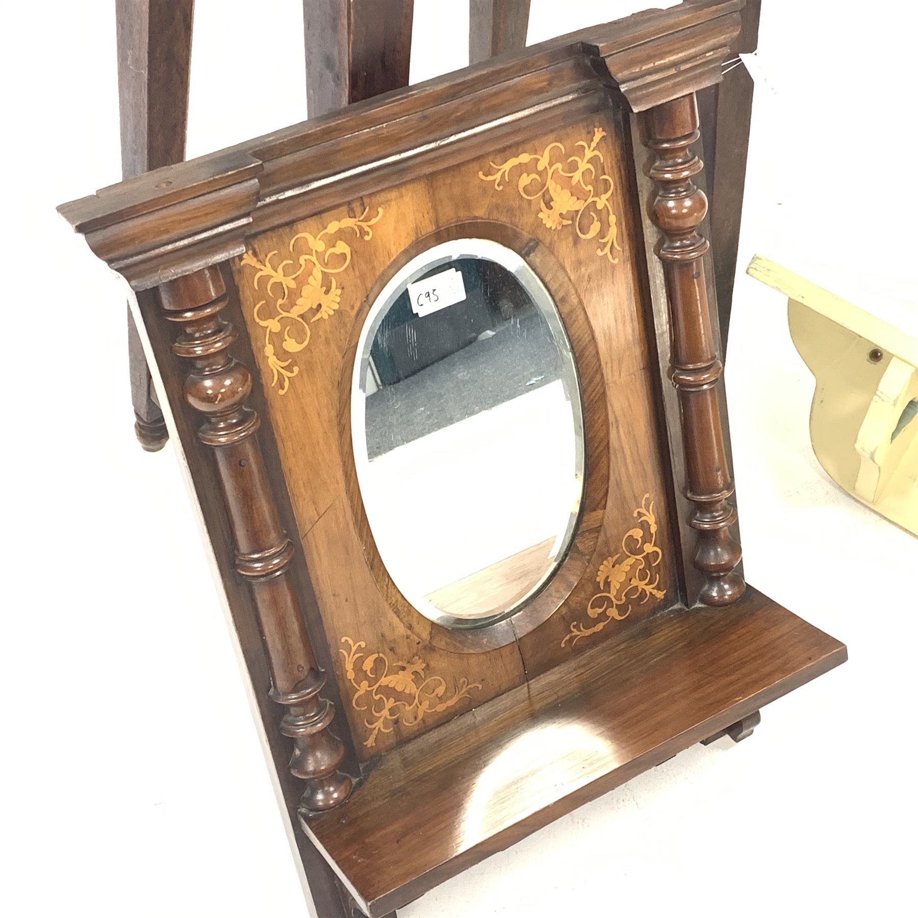 Edwardian walnut tub shaped armchair, 20th century bar stool, Victorian inlaid walnut mirror shelf w - Image 3 of 3