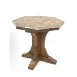 'Mouseman' oak octagonal side table, cruciform base on sledge feet, circa. 1950s, by Robert Thompson