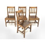 19th century set four elm dining chairs with reeded uprights and ebony stringing to top rail