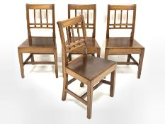 19th century set four elm dining chairs with reeded uprights and ebony stringing to top rail